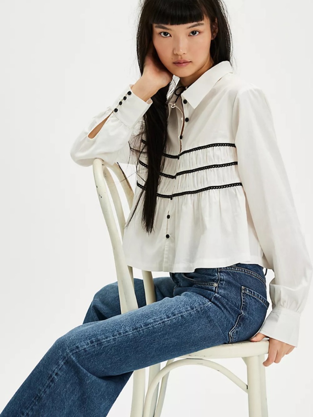 Free People Lace Lover Blouse in "Optic White" Romantic Cottagecore Size S - Picture 5 of 6